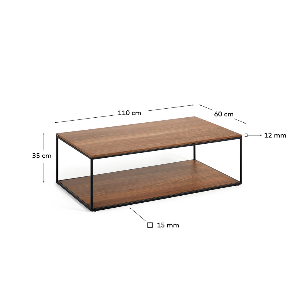 Table basse Yoana en placage de noyer et structure en métal noir 110 x 60 cm