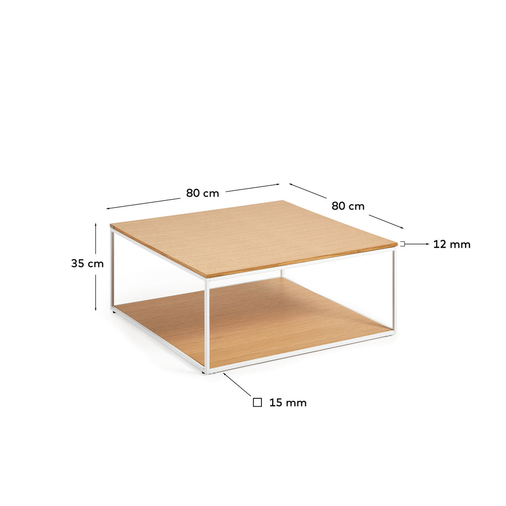 Table basse Yoana en placage de chêne et structure en métal blanc 80 x 80 cm