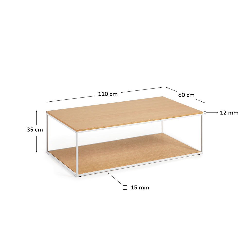 Table basse Yoana en placage de chêne et structure en métal blanc 110 x 60 cm
