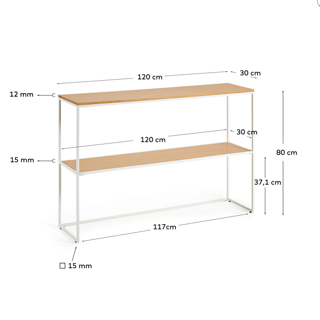 Console Yoana en placage de chêne et structure en métal blanc 120 x 80 cm