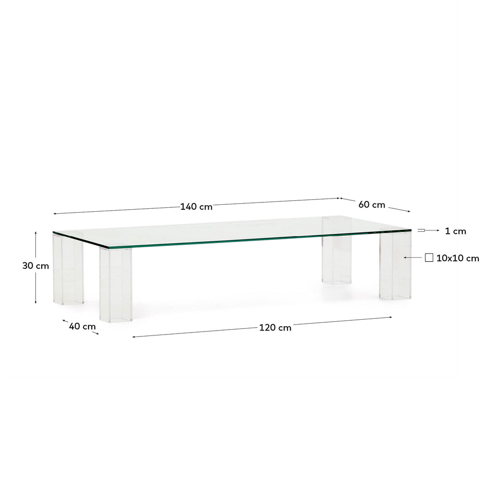 Table basse Adularia en verre trempé transparente 140 x 60 cm
