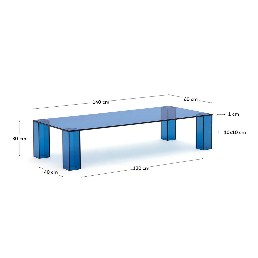 Table basse Adularia en verre trempé bleu 140 x 60 cm