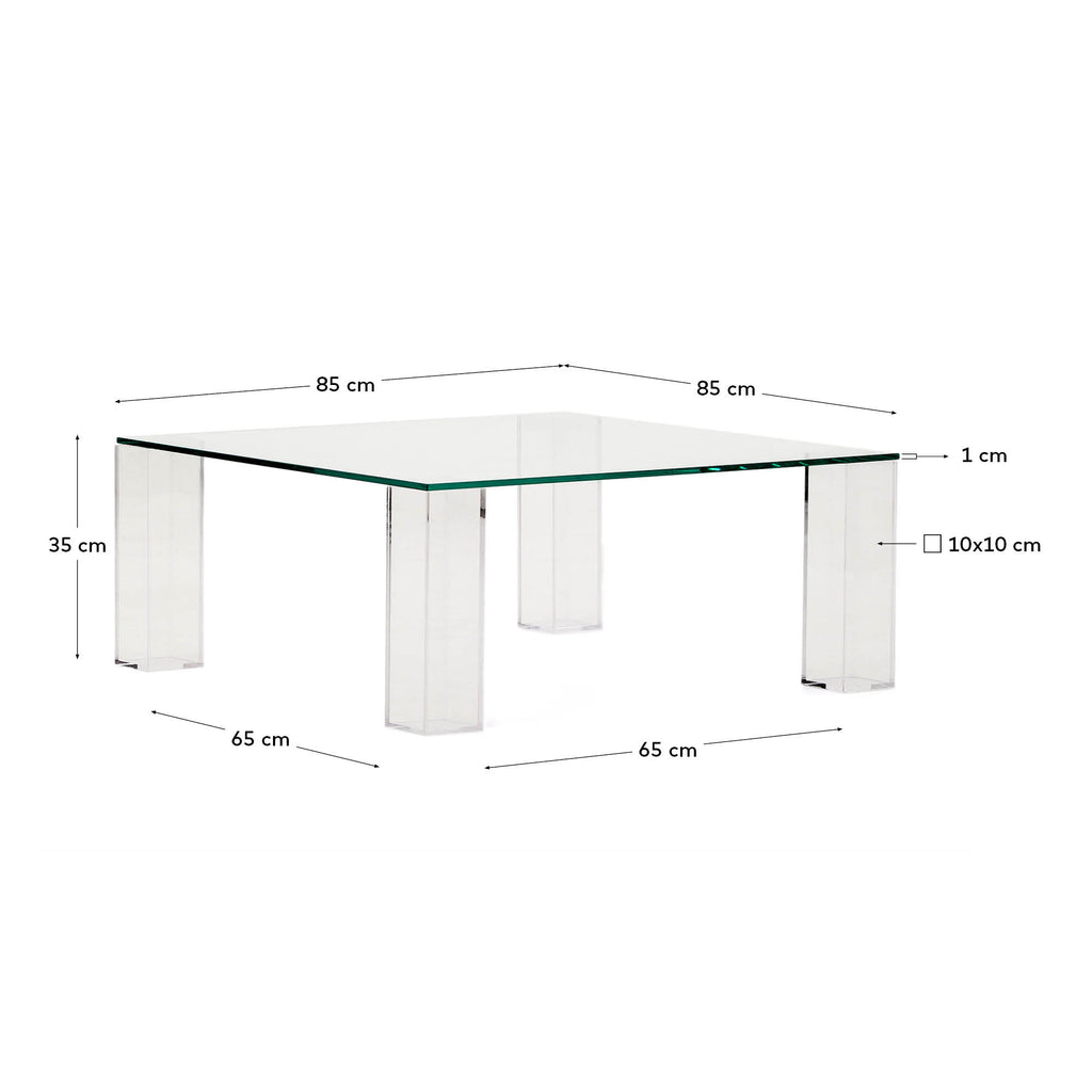 Table auxiliaire Adularia en verre trempé transparente 85 x 85 cm
