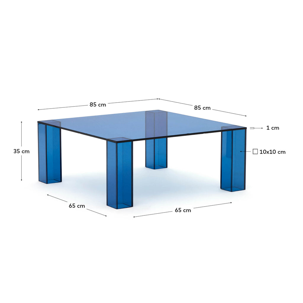 Table auxiliaire Adularia en verre trempé bleu 85 x 85 cm