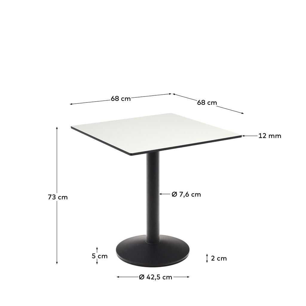 Table d'extérieur Esilda blanche avec pied en métal et finition peinte noire  70 x 70 x 70 cm