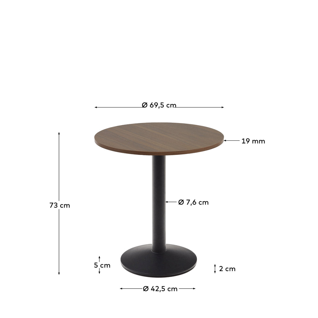 Table ronde Esilda mélamine finition noyer et pied en métal avec finition peinte noire  Ø70x70 cm