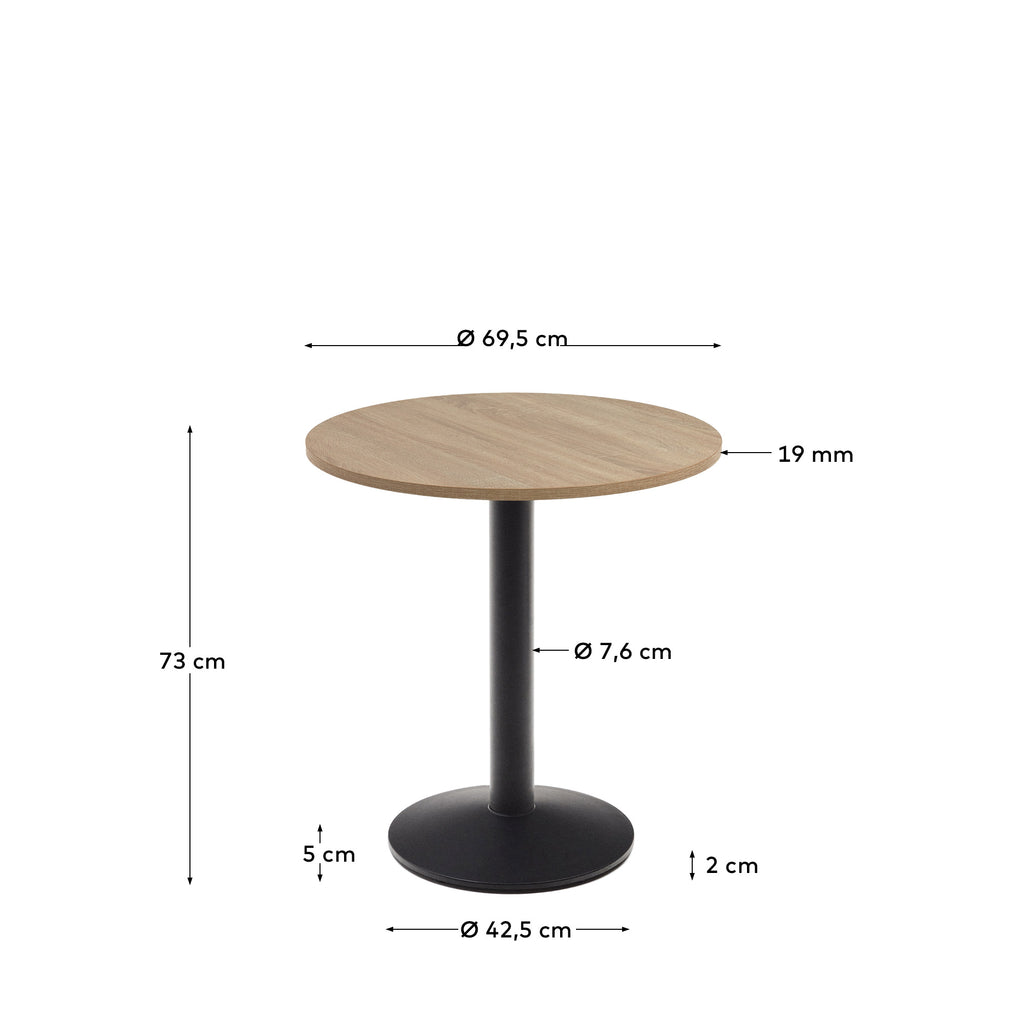 Table ronde Esilda mélamine finition naturelle et pied en métal avec finition peinte noire Ø70x70 cm