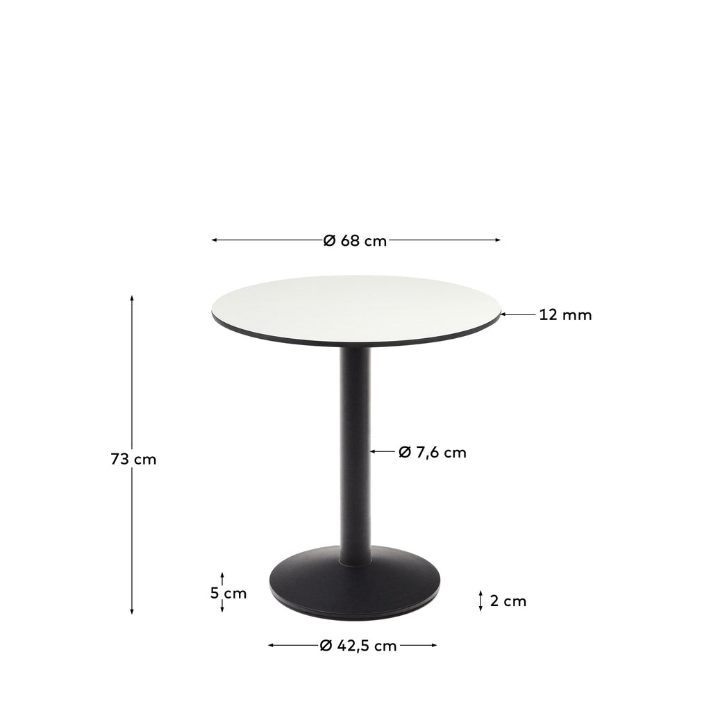 Table ronde d'extérieur Esilda blanche avec pied en métal et finition peinte noire Ø 70 x 70 cm