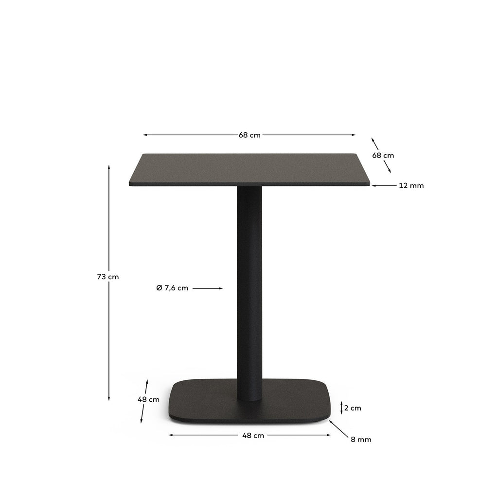 Table d'extérieur Dina noire avec pied en métal et finition peinte noire 68 x 68 x 70 cm