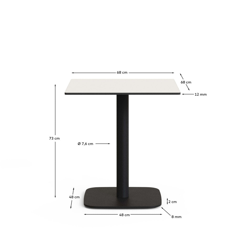 Table d'extérieur  Dina blanco avec pied en métal et finition peinte noire 68 x 68 x 70 cm