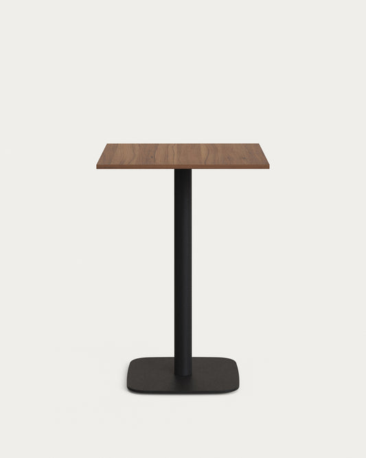 Table haute Dina mélamine finition noyer avec pied en métal et finition peinte noire 60x60x96 cm