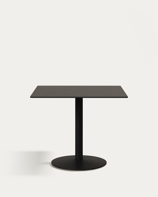 Table d'extérieur Esilda noire avec pied en métal et finition peinte noire 90 x 90 x 70 cm