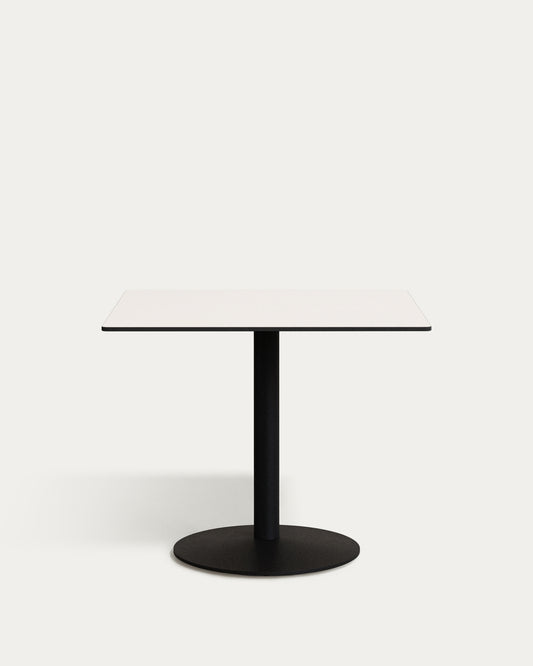 Table d'extérieur Esilda blanche avec pied en métal et finition peinte noire 90 x 90 x 70 cm