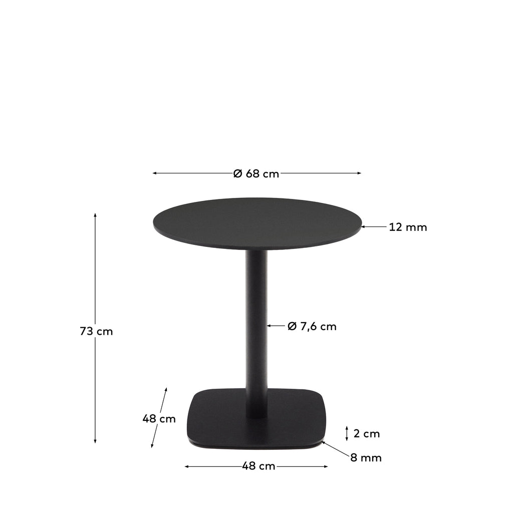 Table ronde d'extérieur Dina negro avec pied en métal et finition peinte noire  Ø 68x70 cm