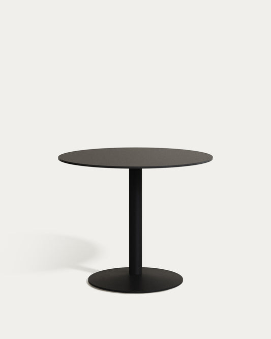 Table ronde d'extérieur  Esilda noire avec pied en métal et finition peinte noire Ø 90 x 70 cm