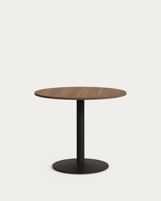Table ronde Esilda mélamine finition noyer pied en métal avec finition peinte noire   Ø90x70cm