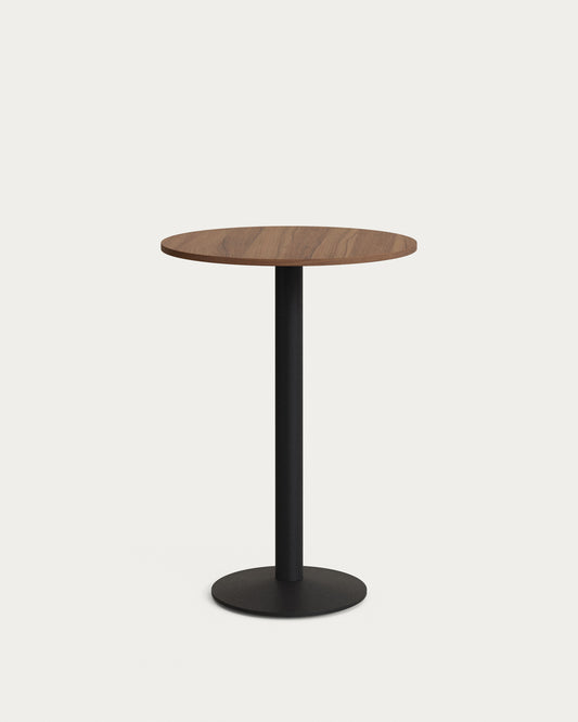 Table haute ronde Esilda mélamine finition noyer pied en métal et finition peinte noire  Ø60x96cm