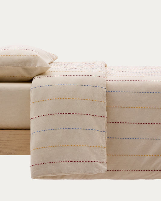 Ensemble Indani housse de couette, taie d’oreiller, drap housse coton bio à rayures lit 90 cm