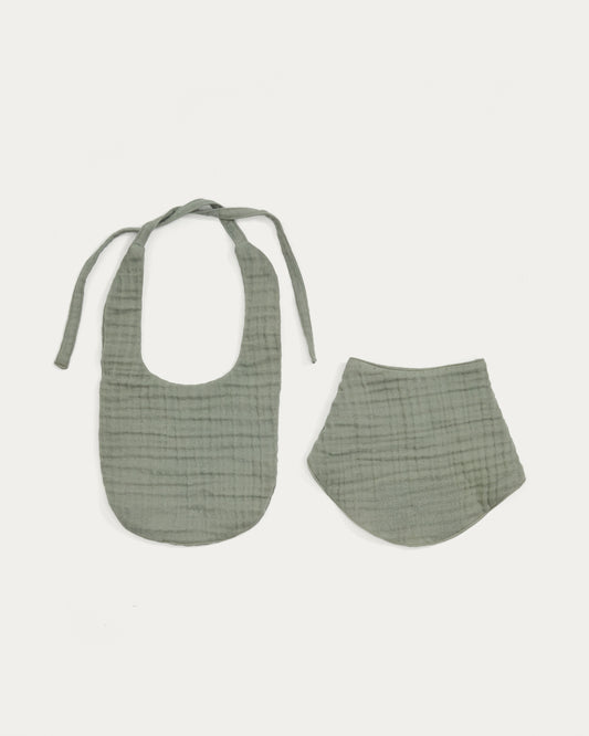 Ensemble Prune de bavoir et bandana en coton 100 % vert