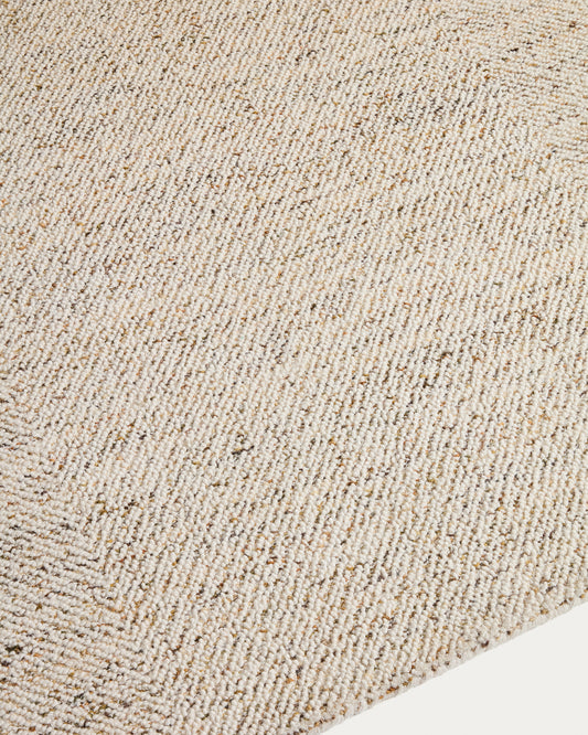Tapis Lenuo en laine et coton jacquard écru 160 x 230 cm