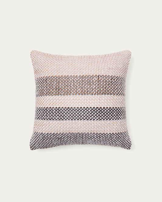 Housse de coussin Lunet 100% PET à rayures beige et bleu 45 x 45 cm