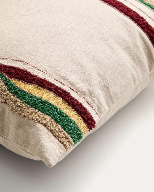Housse de coussin Sirea en coton et lin avec broderie multicolore 50 x 50 cm