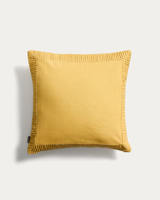Housse de coussin Luadia en coton avec détail plissé jaune 50 x 50 cm