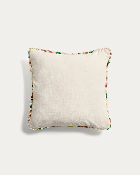 Housse de coussin Enari en coton écru avec passepoil contrasté multicolore 45 x 45 cm