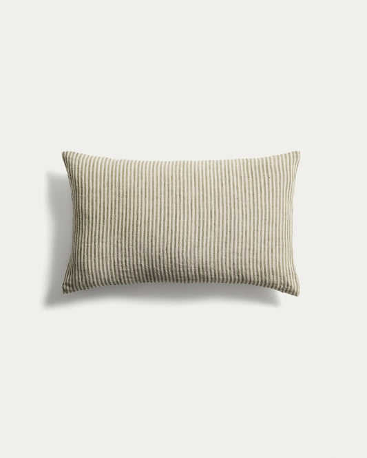 Housse de coussin Oriade en lin à rayures vertes 30 x 50 cm