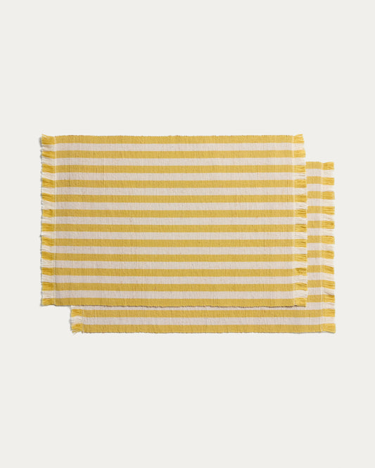 Ensemble Daltan de 2 sets de table en coton-jute à rayures jaunes 35 x 50 cm