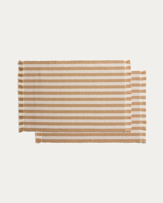 Ensemble Daltan de 2 sets de table en coton-jute à rayures beiges 35 x 50 cm
