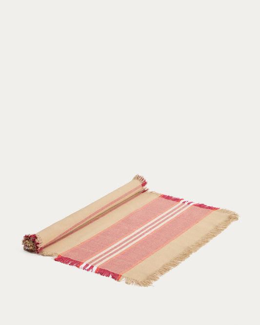 Chemin de table Davia 100 % coton à rayures rouges et à franges 50 x 150 cm