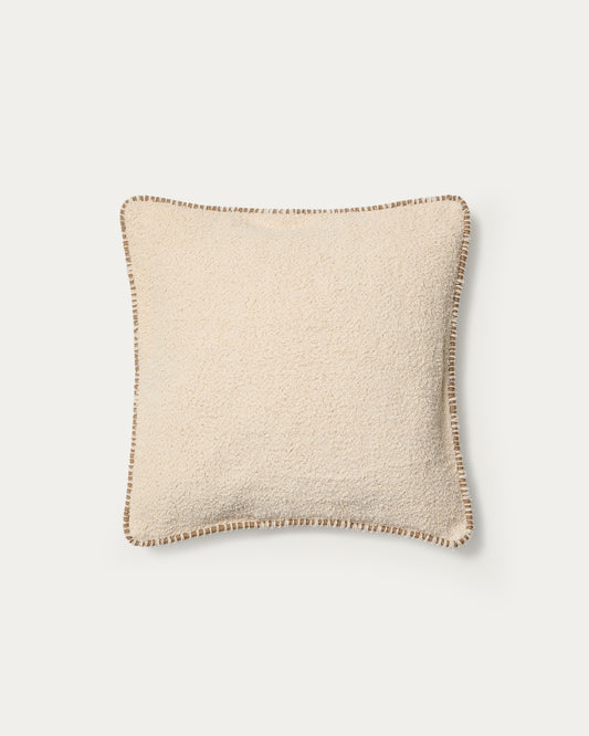 Housse de coussin Enari en coton beige avec liseré contrasté marron 50 x 50 cm