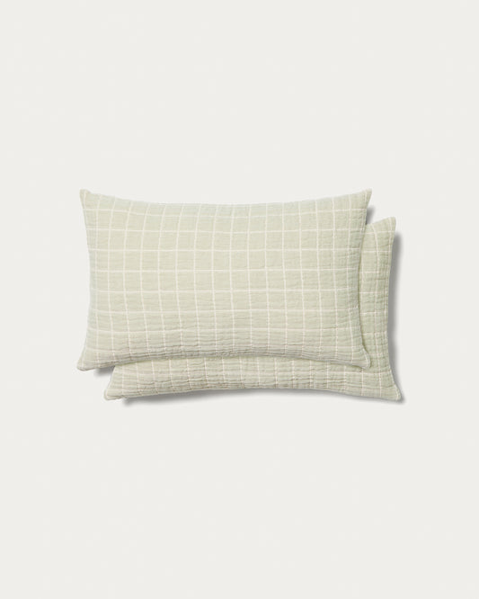 Ensemble Tivaro de 2 housses de coussin 100 % coton jacquard à carreaux vert clair 30 x 50 cm