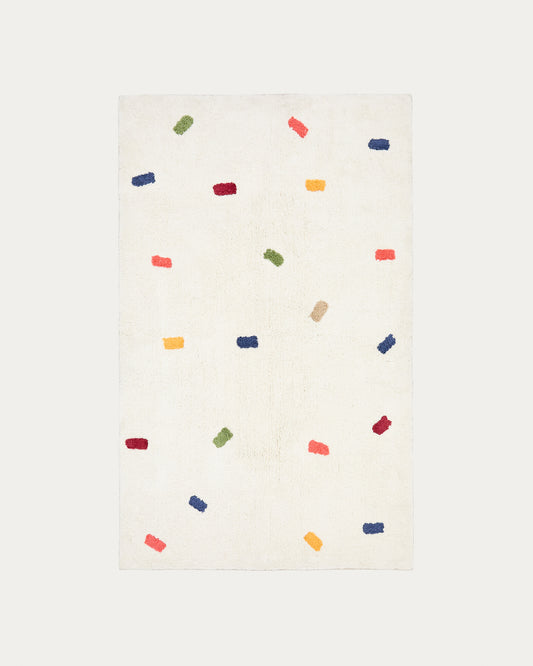 Tapis Epifania 100 % coton blanc à pois multicolores 90 x 150 cm