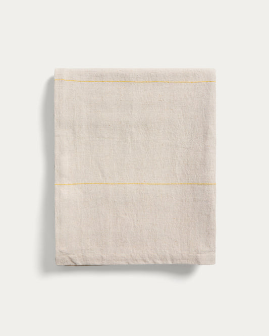 Nappe Ulaen en coton et lin beige à rayures jaunes 170 x 250 cm