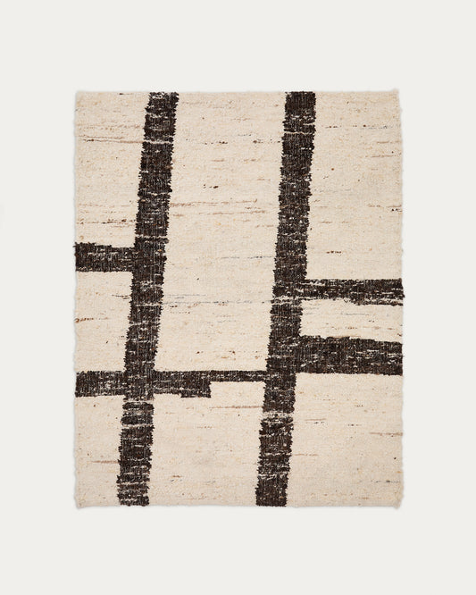 Tapis Hadin jacquard graphique en laine beige et marron 160 x 230 cm