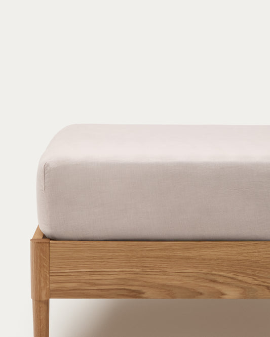 Drap-housse Simmel en mélange de lin couleur écrue pour lit 160 cm