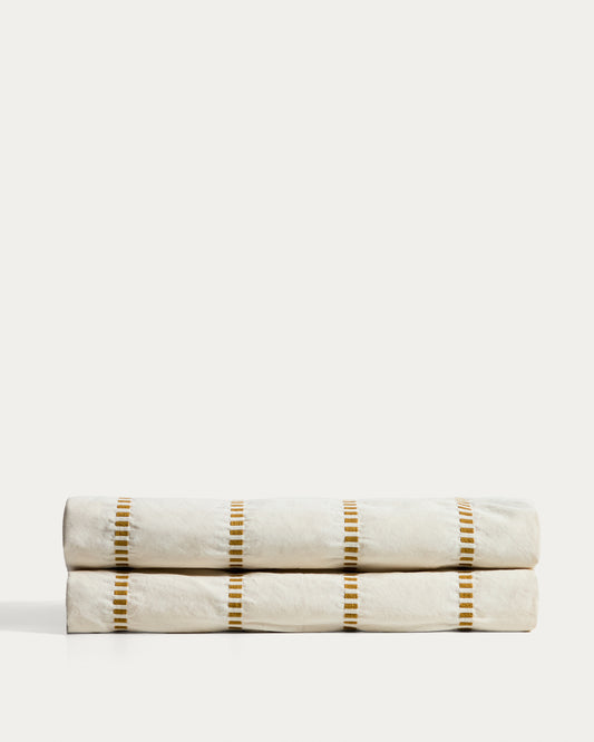 Couvre-lit Lidala 100 % coton jacquard à rayures moutarde pour lit de 150/160 cm