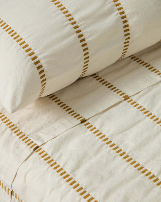 Ensemble Lidala de 2 housses de coussin 100 % coton jacquard rayures moutarde 40 x 60 cm