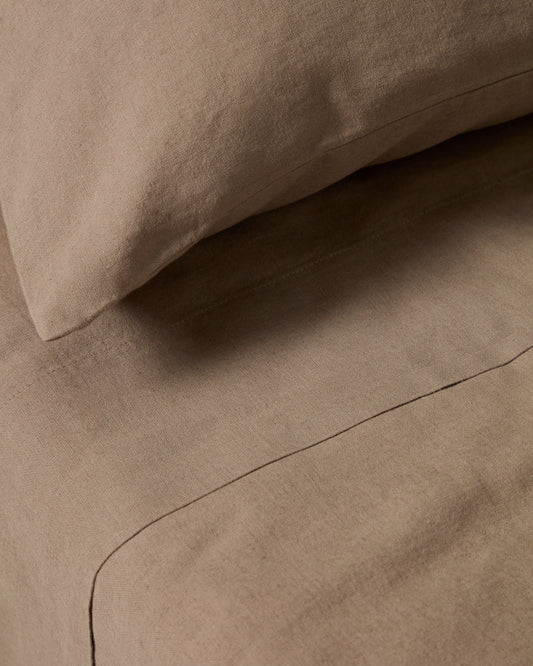 Drap Simmel en mélange de lin marron pour lit de 180 cm