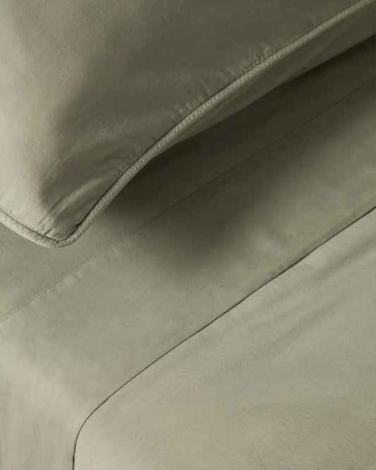 Drap Sirale 100 % satin de coton fini lavé vert pour lit de 150/160 cm