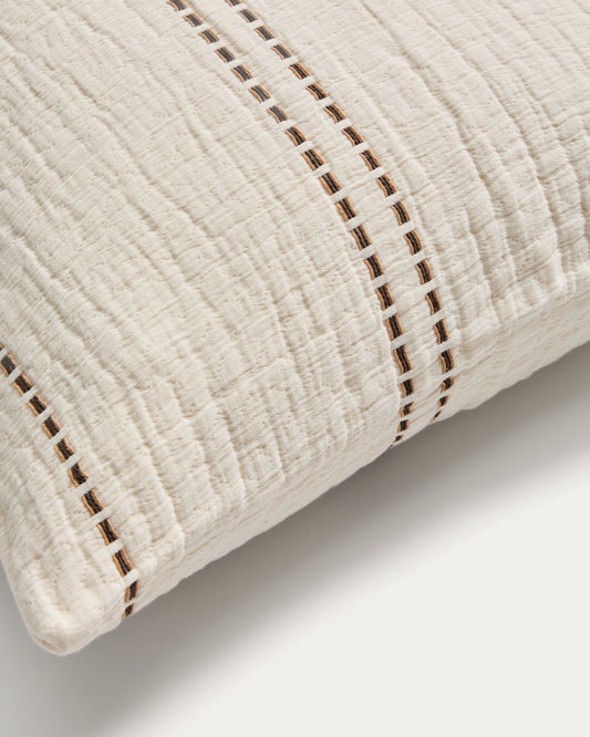 Ensemble Siloda de 2 housses de coussin en double gaze de coton à rayures beiges 50 x 50 cm