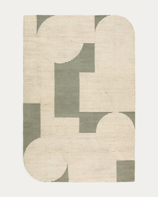Tapis Bralen en laine jacquard vert et beige 200 x 300 cm