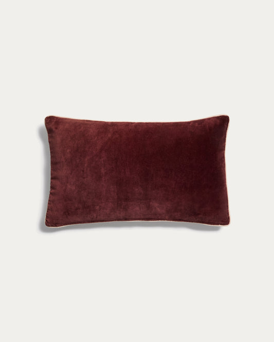 Housse de coussin Ovelin en velours grenat et écru 30 x 50 cm