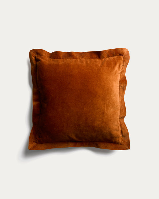 Housse de coussin Ladira en velours avec bordure et détail brodé orange 45 x 45 cm