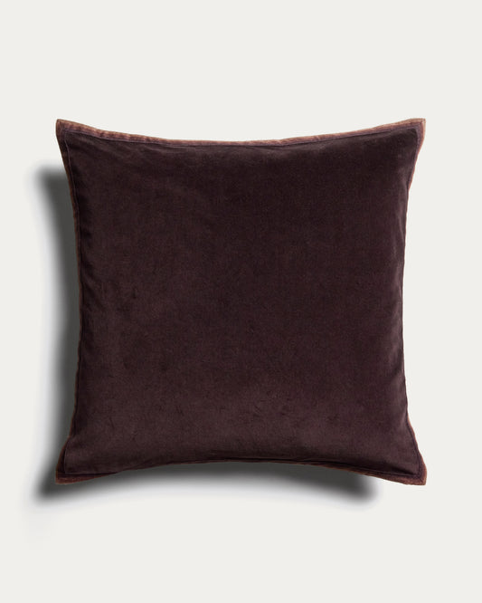 Housse de coussin Niroi 100 % coton velours marron avec détail ruban 60 x 60 cm