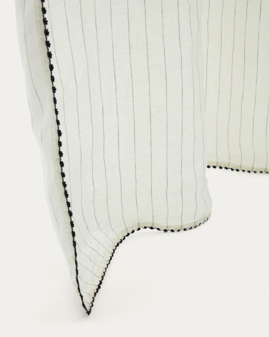 Rideau Adra en lin et coton blanc à rayures avec broderie 140 x 270 cm