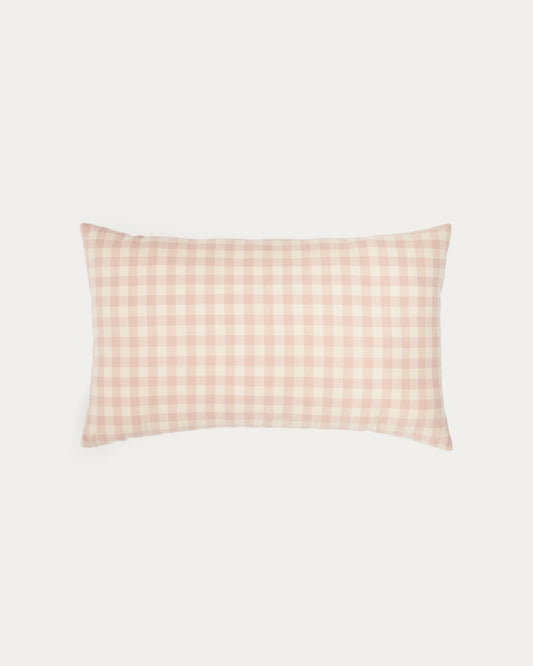Housse de coussin  Yanil 100% coton à carreaux rose et beige 30 x 50 cm