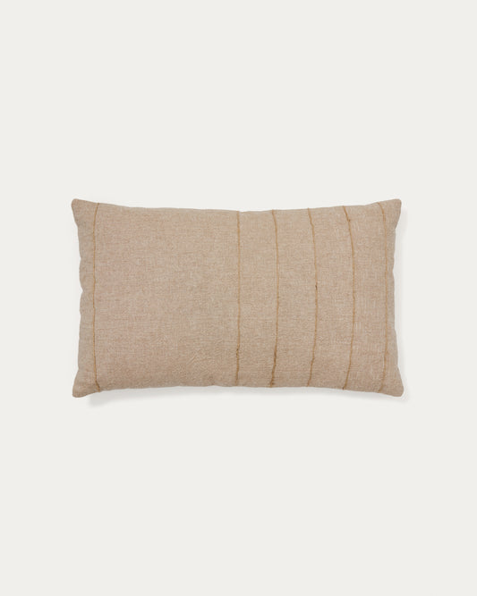 Housse de coussin Sayema en coton beige avec broderie en jute naturel 30 x 50 cm